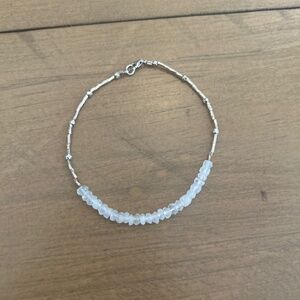 Moonstone Gemstone & .925 Sterling Silver Bead Bracelet Handmade 7-3/8"
